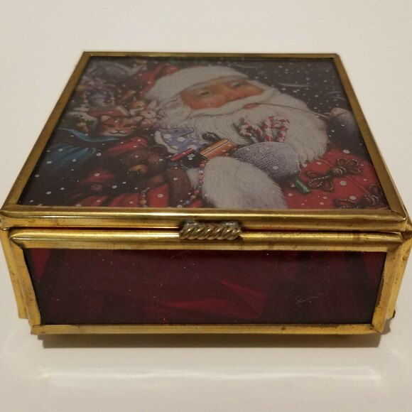 Vintage Via Vermont Santa Christmas Trinket, Jewelry Box 1994 - Picture 2 of 12
